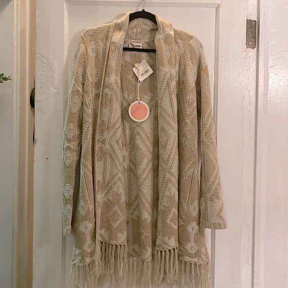 Show me your mumu mellow beige fringe western Aztec cardigan - Picture 1 of 5
